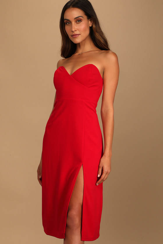 Red Midi Dress - Strapless Midi Dress ...